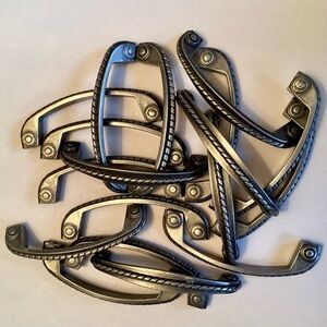 Bundle of 18 Art Deco brush steel draw pulls will braided front handle